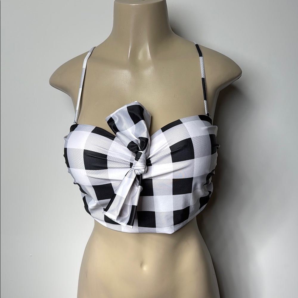 Black and White Sleeveless Bustier Bikini Top
